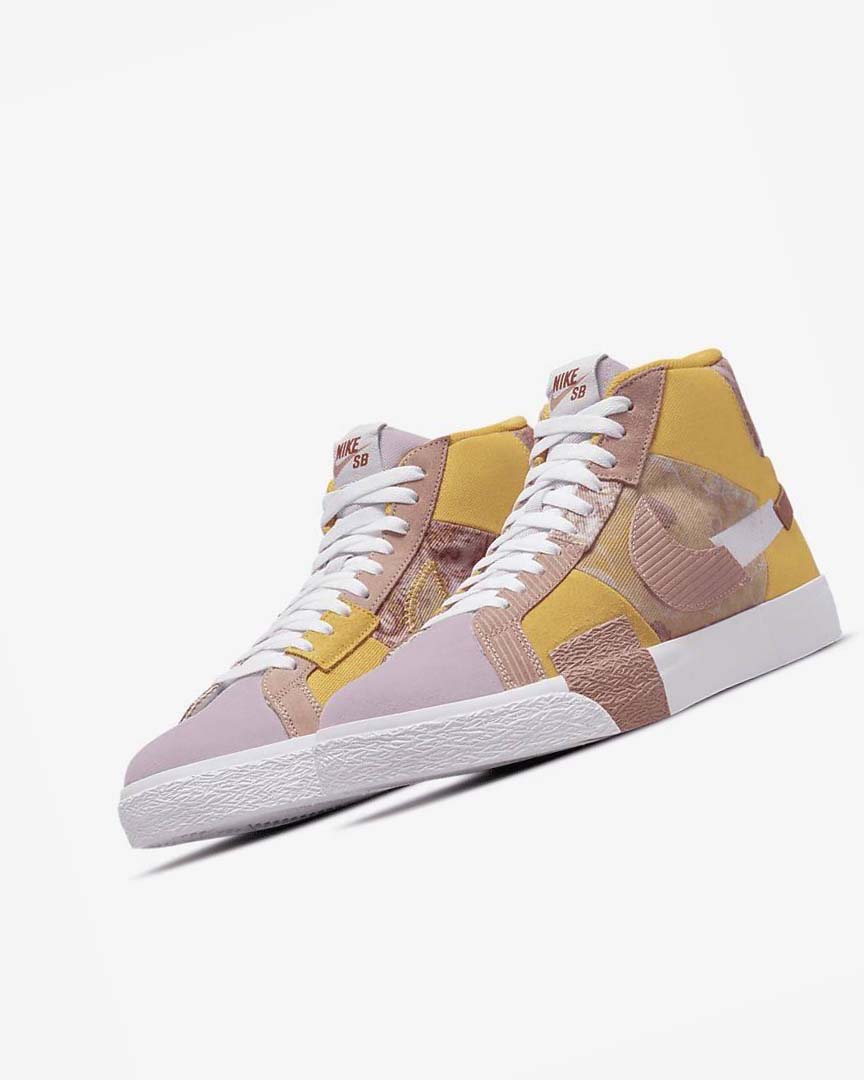 Gold / White Men's Nike SB Zoom Blazer Mid PRM Skate Shoes | UK4826