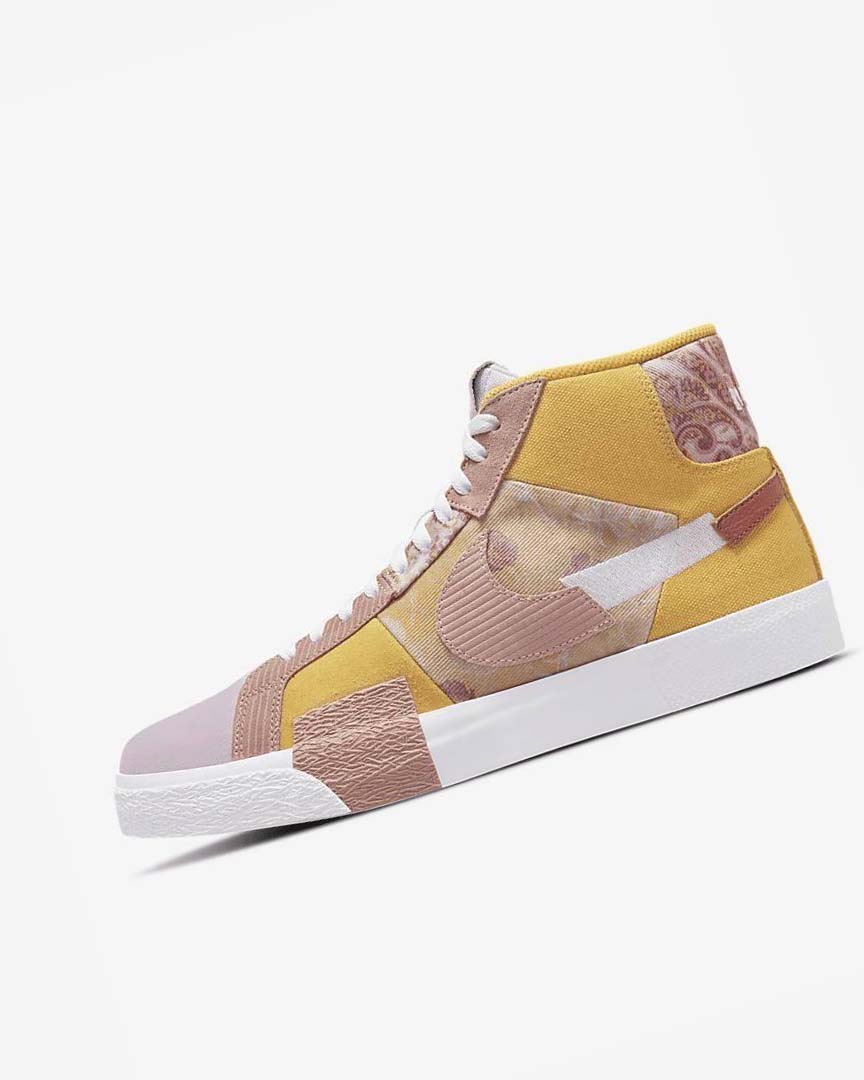 Gold / White Men\'s Nike SB Zoom Blazer Mid PRM Skate Shoes | UK4826