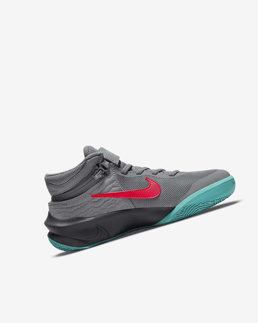 Grey / Dark Grey / Turquoise / Red Boys' Nike Team Hustle D 10 FlyEase Basketball Shoes | UK2614