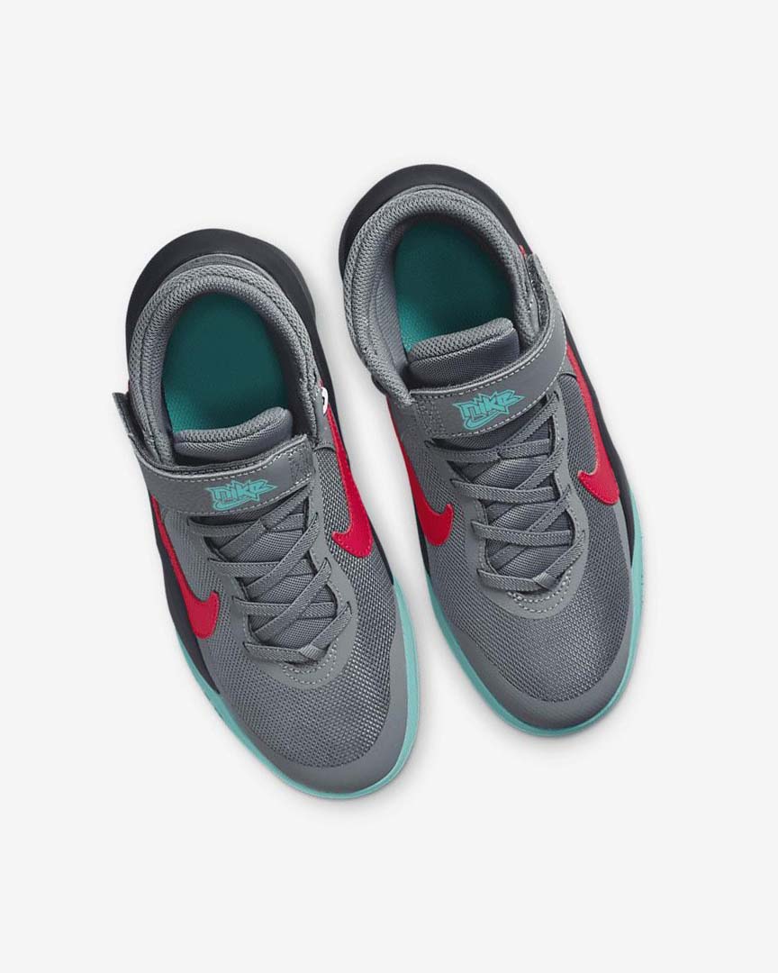 Grey / Dark Grey / Turquoise / Red Boys' Nike Team Hustle D 10 FlyEase Basketball Shoes | UK2614