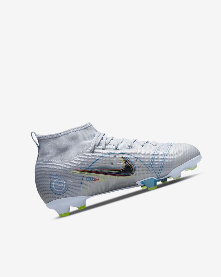 Grey / Light Blue / Blue Boys' Nike Jr. Mercurial Superfly 8 Pro FG Football Boots | UK5588