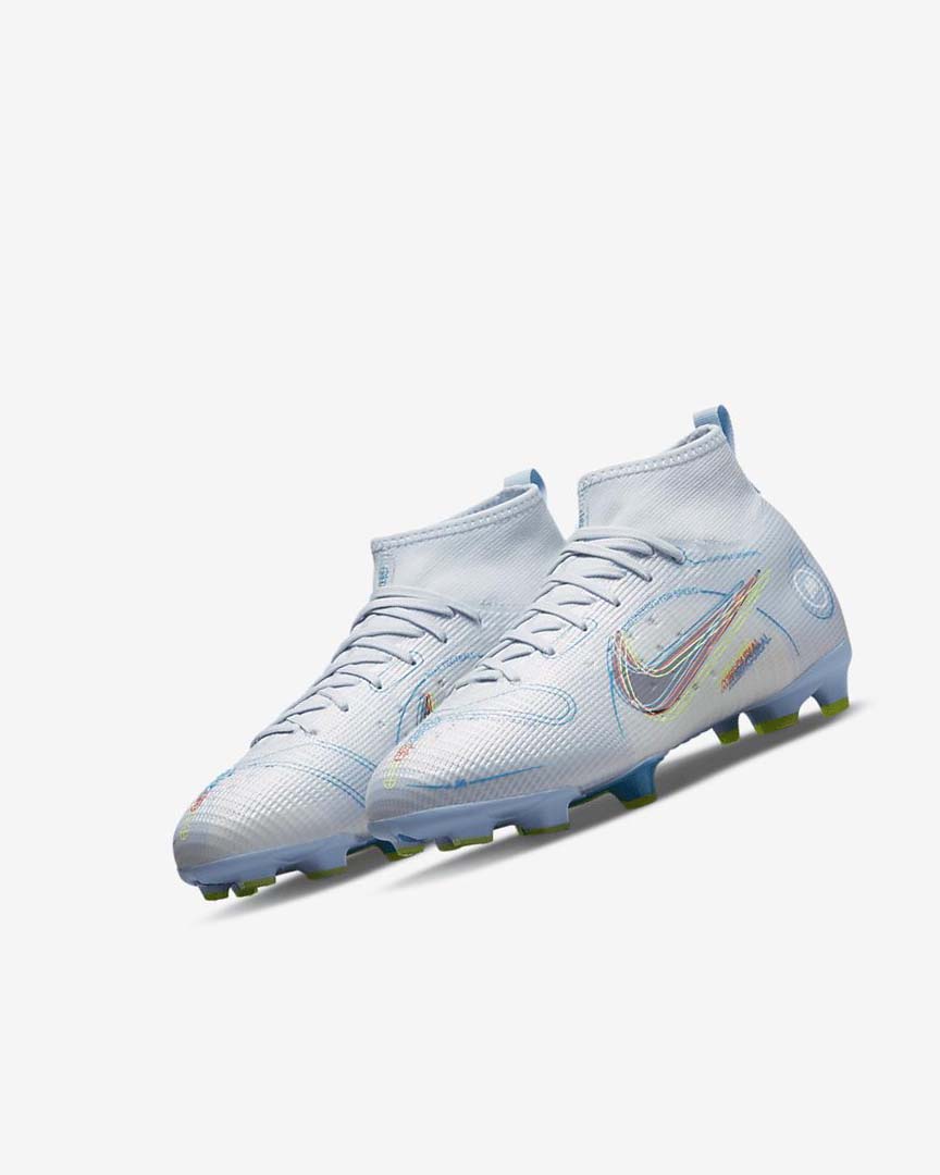 Grey / Light Blue / Blue Boys' Nike Jr. Mercurial Superfly 8 Pro FG Football Boots | UK5588