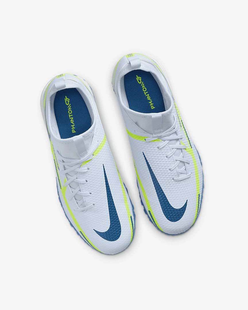 Grey / Light Blue / Dark Blue Boys' Nike Jr. Phantom GT2 Academy Dynamic Fit TF Football Shoes | UK2303