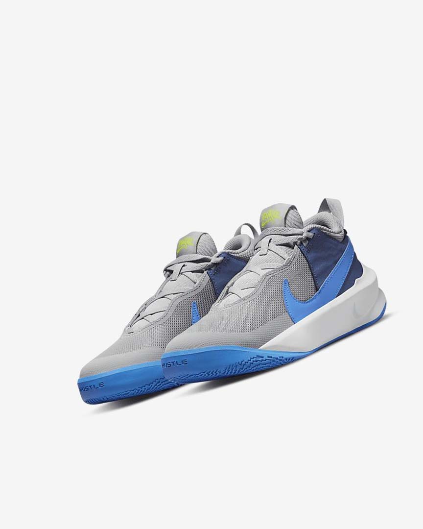 Grey / Navy / Green / Blue Boys' Nike Team Hustle D 10 Basketball Shoes | UK2897