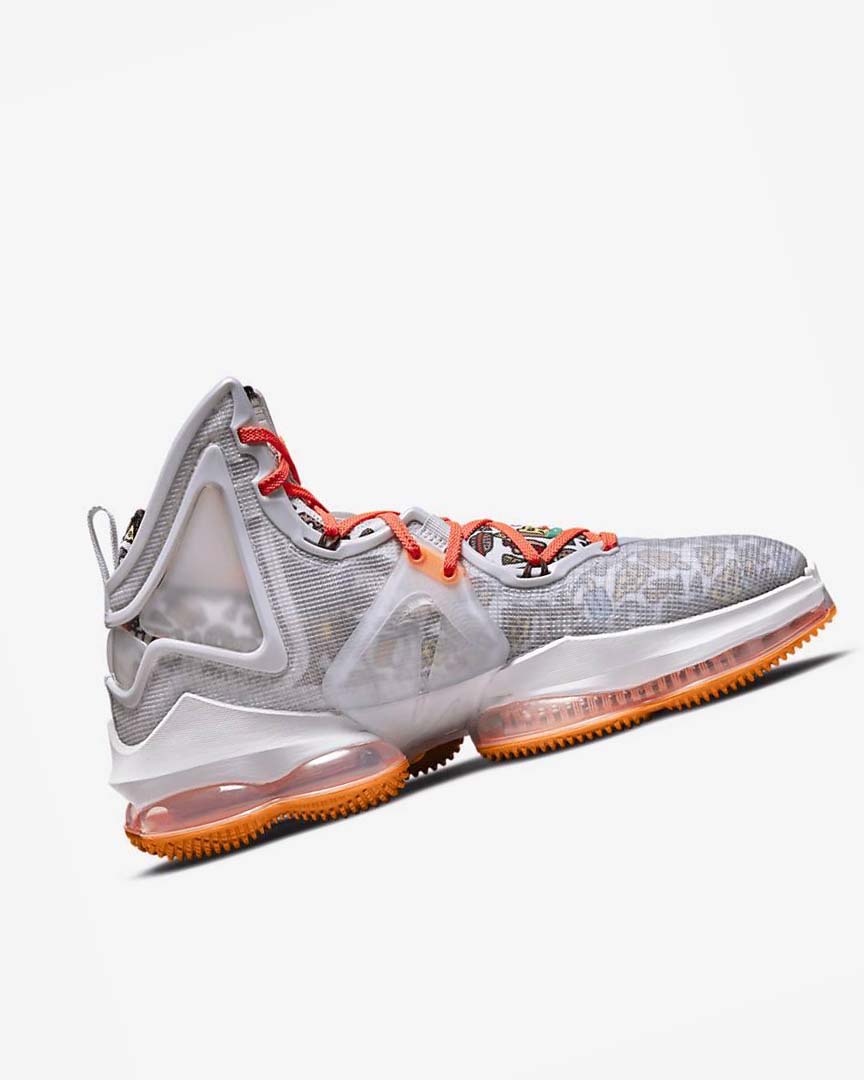 Grey / Orange / Light Red / Green Men's Nike LeBron 19 Basketball Shoes | UK4498