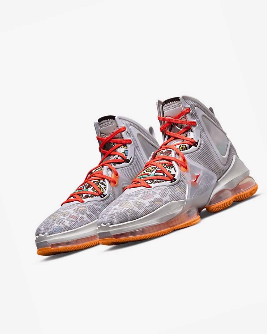 Grey / Orange / Light Red / Green Men's Nike LeBron 19 Basketball Shoes | UK4498