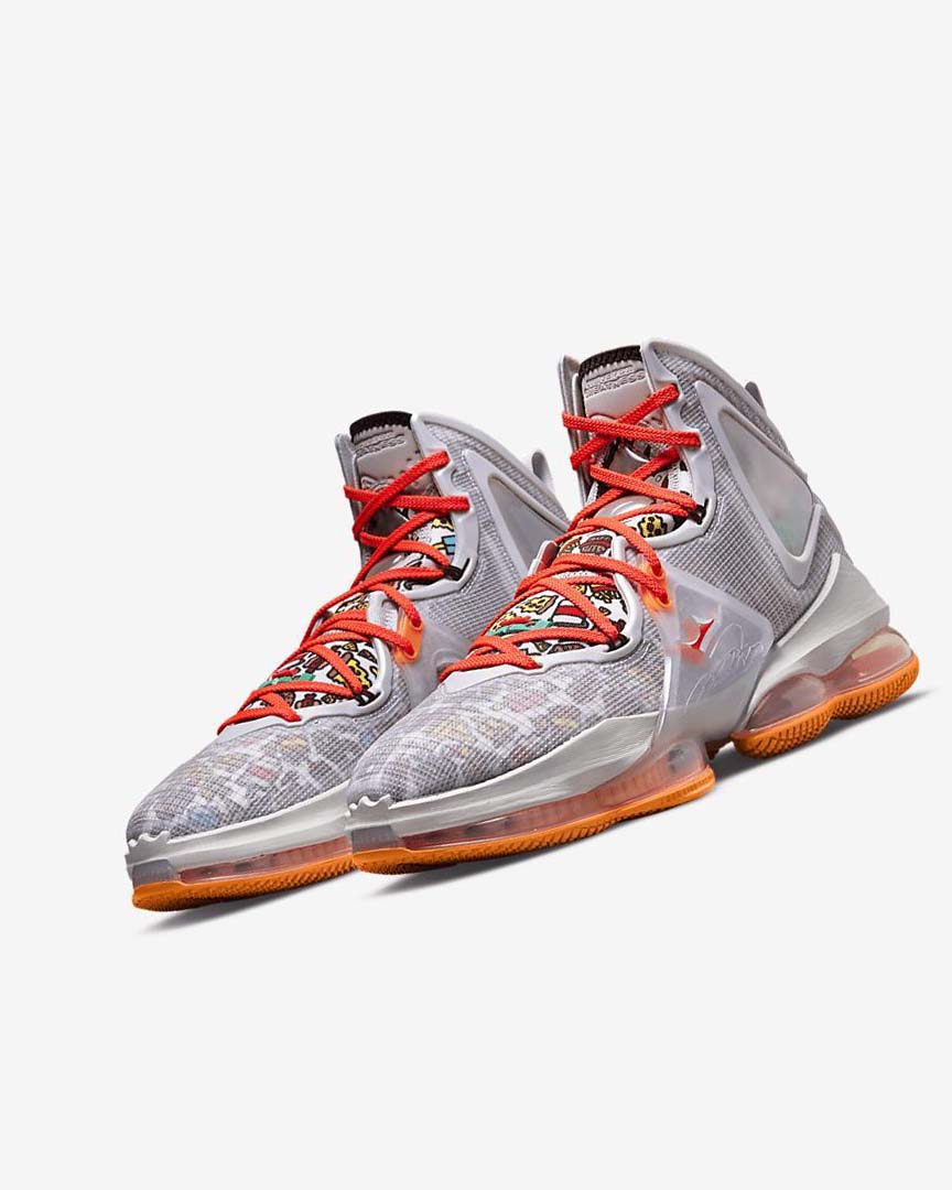 Grey / Orange / Light Red / Green Women's Nike LeBron 19 Basketball Shoes | UK5197