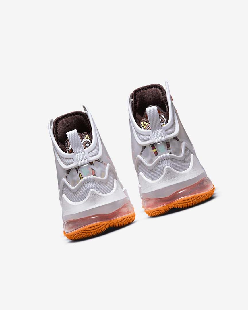 Grey / Orange / Light Red / Green Women's Nike LeBron 19 Basketball Shoes | UK5197