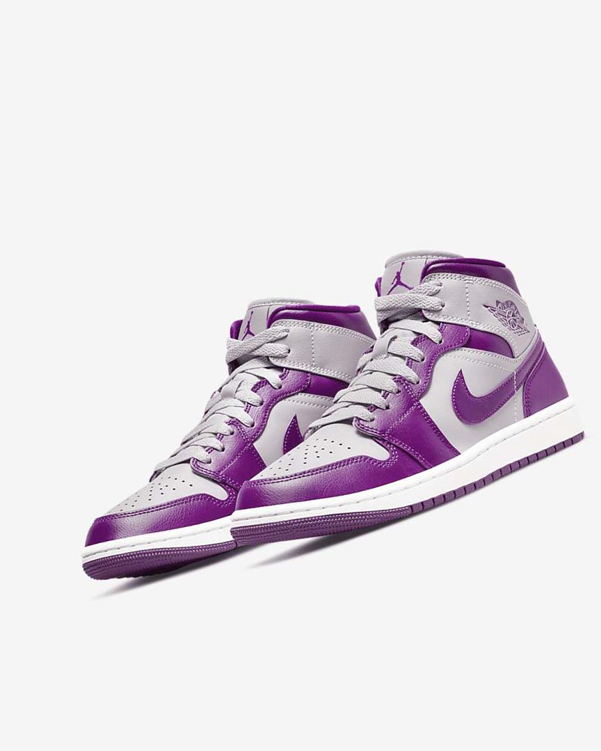 Grey / Red Purple Women's Nike Air Jordan 1 Mid Sneakers | UK2377