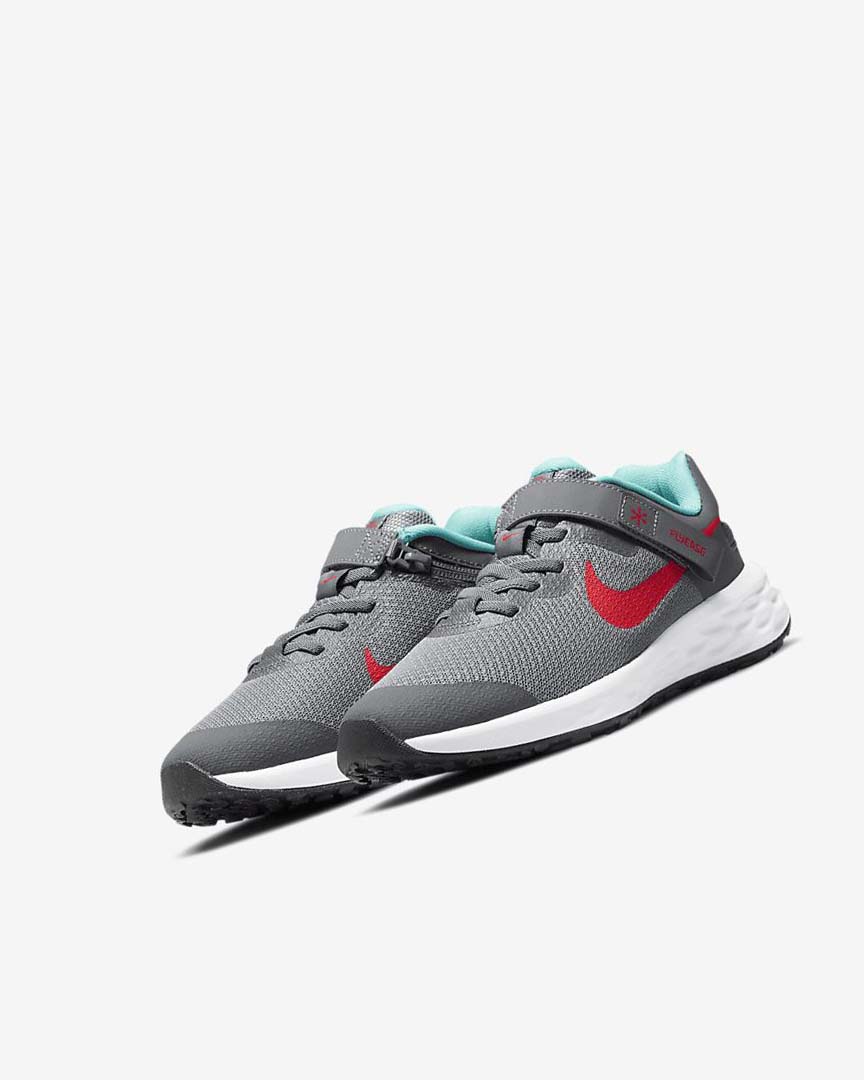 Grey / Turquoise / Red Boys' Nike Revolution 6 FlyEase Running Shoes | UK2949