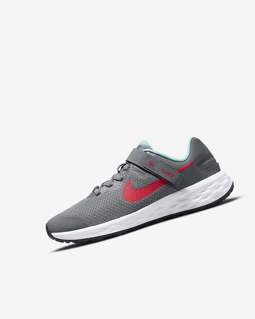 Grey / Turquoise / Red Boys\' Nike Revolution 6 FlyEase Running Shoes | UK2949