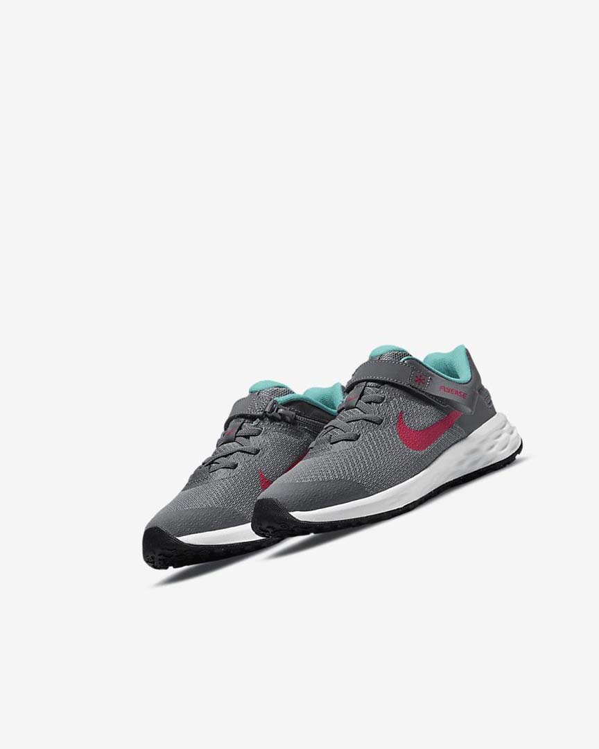 Grey / Turquoise / Red Boys' Nike Revolution 6 FlyEase Shoes | UK3158