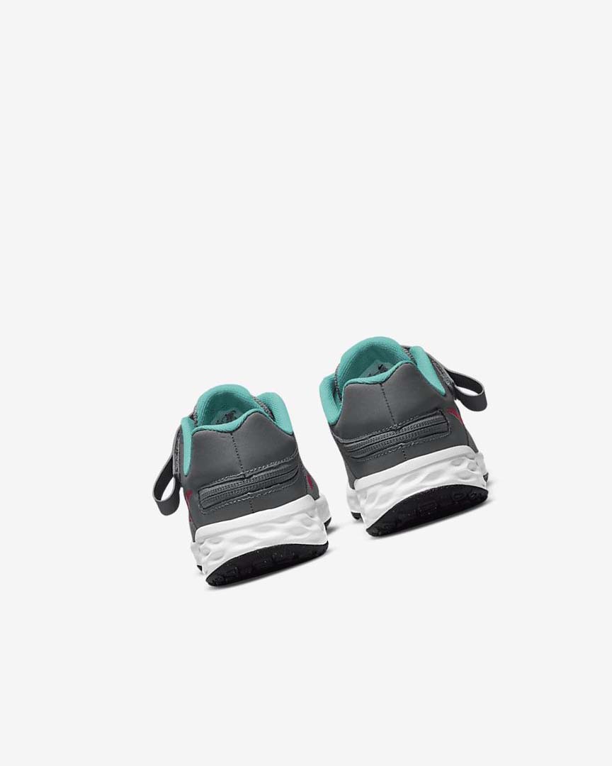 Grey / Turquoise / Red Boys' Nike Revolution 6 FlyEase Shoes | UK3158