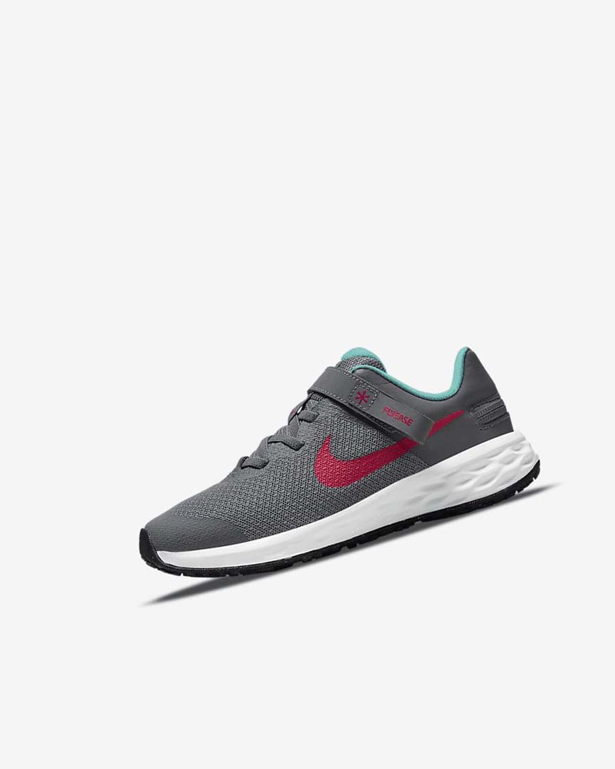 Grey / Turquoise / Red Boys\' Nike Revolution 6 FlyEase Shoes | UK3158