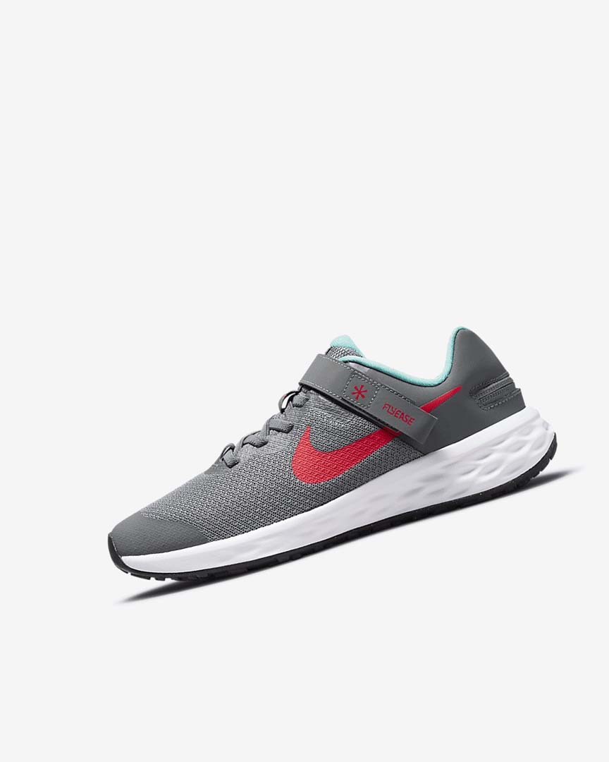 Grey / Turquoise / Red Girls\' Nike Revolution 6 FlyEase Running Shoes | UK3074