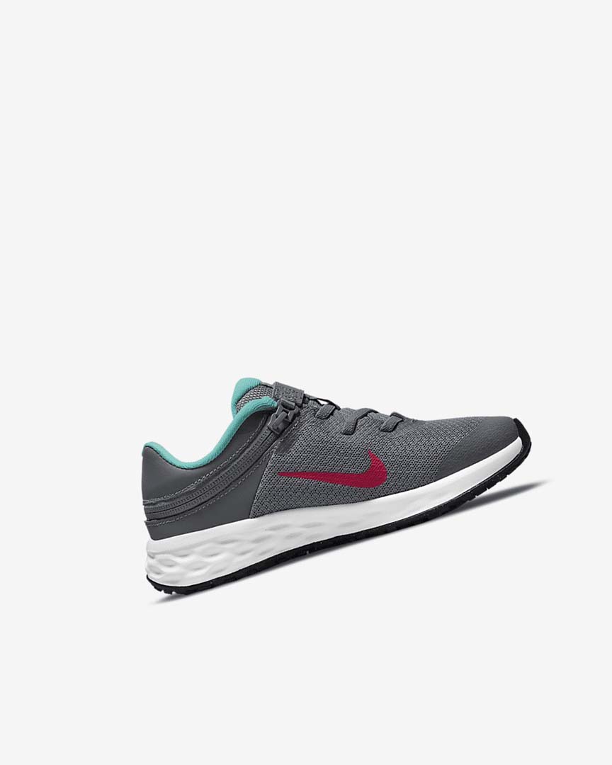 Grey / Turquoise / Red Girls' Nike Revolution 6 FlyEase Shoes | UK3255