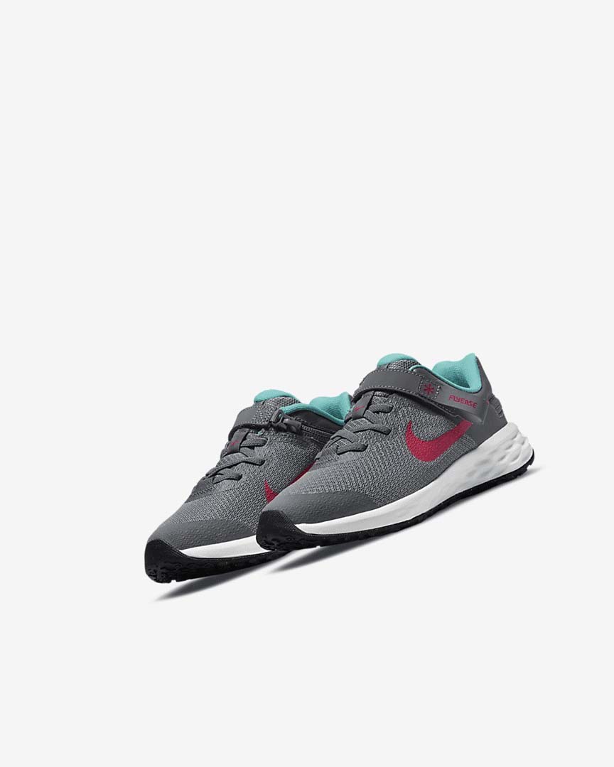 Grey / Turquoise / Red Girls' Nike Revolution 6 FlyEase Shoes | UK3255