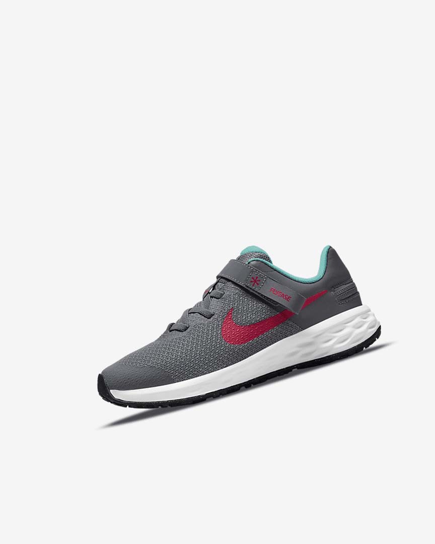 Grey / Turquoise / Red Girls\' Nike Revolution 6 FlyEase Shoes | UK3255