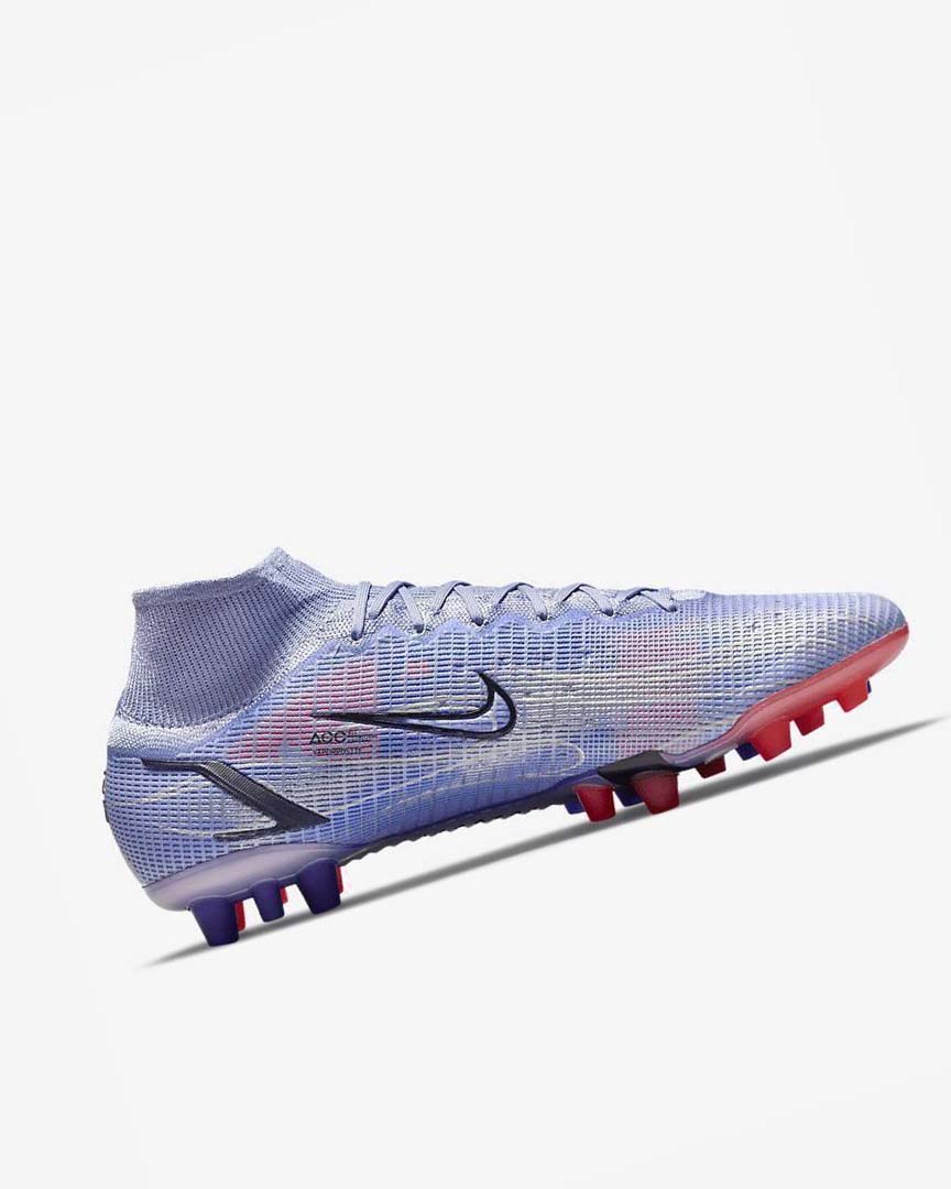 Indigo / Light Red / Metal Silver Men's Nike Mercurial Superfly 8 Elite KM AG Football Boots | UK3076