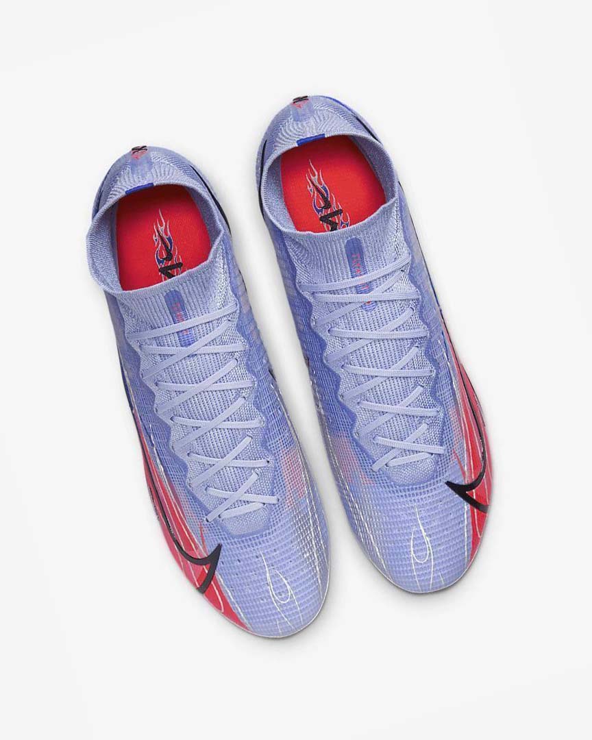 Indigo / Light Red / Metal Silver Men's Nike Mercurial Superfly 8 Elite KM AG Football Boots | UK3076