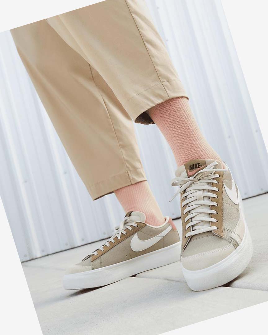 Khaki / Light Beige Women's Nike Blazer Low Platform SP Sneakers | UK5306