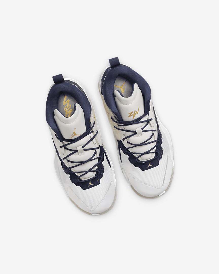 Khaki / White / Metal Gold / Navy Boys' Nike Zion 1 Basketball Shoes | UK3244