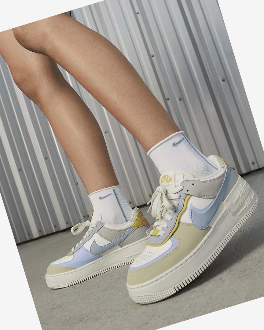 Light Blue / Olive Women's Nike AF-1 Shadow Sneakers | UK2476