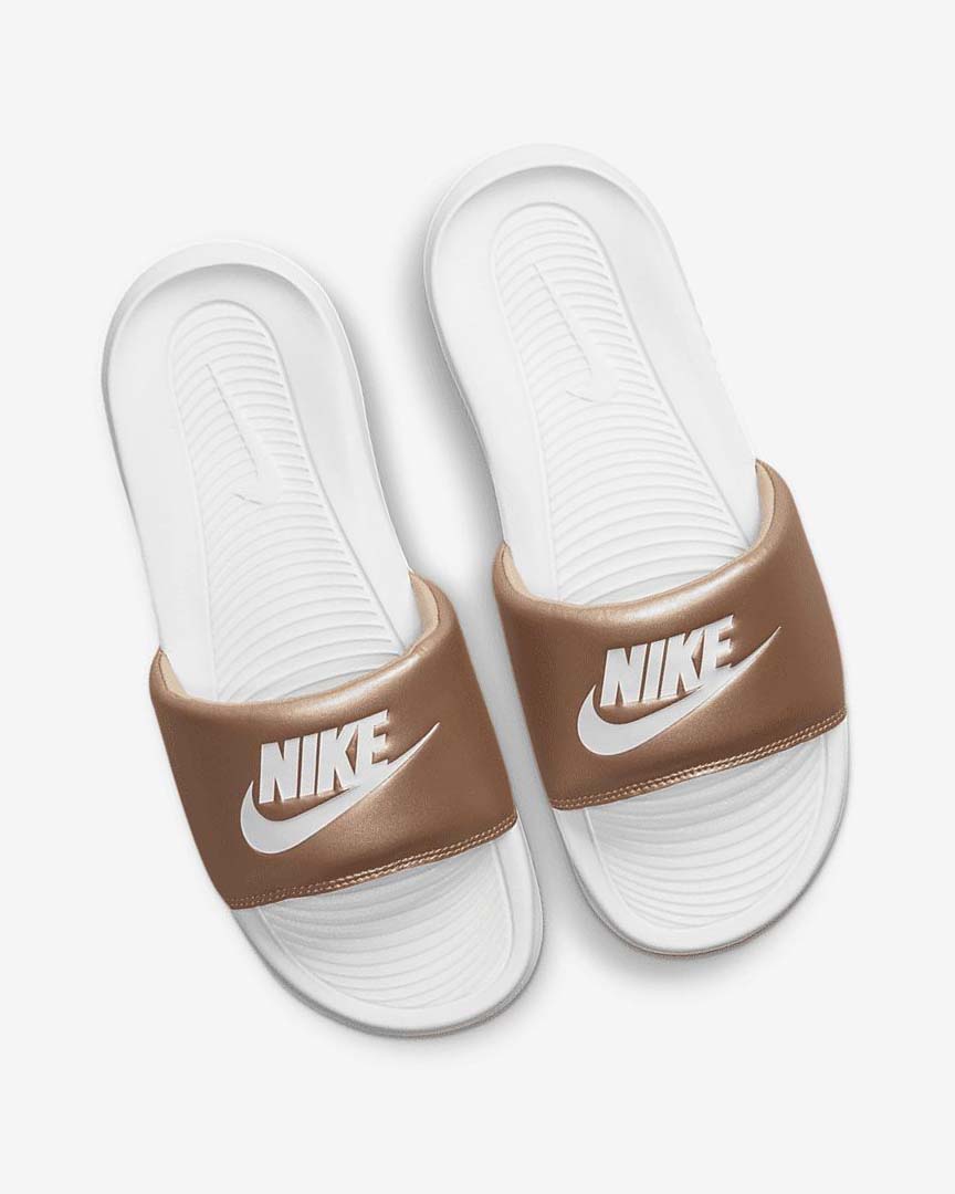 Metal Red Brown / White / White Women's Nike Victori One Slides | UK3184