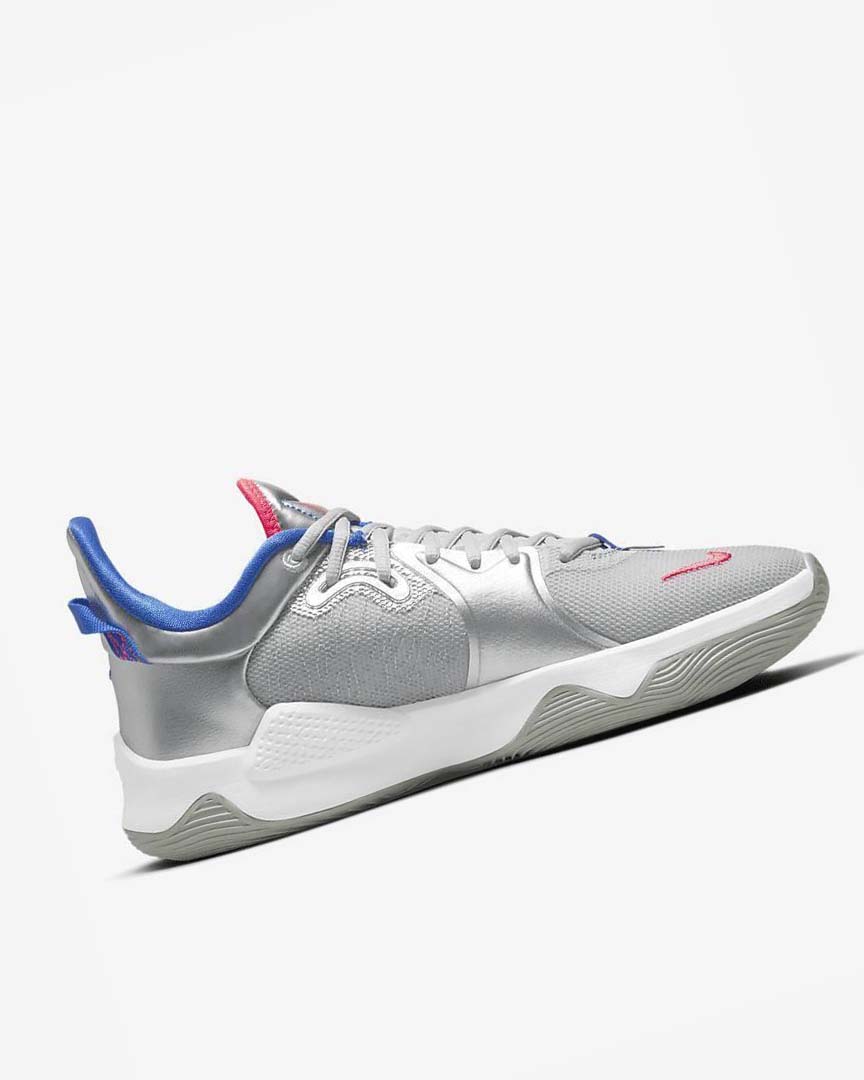 Metal Silver / Royal / Red Men's Nike PG 5 Basketball Shoes | UK2284