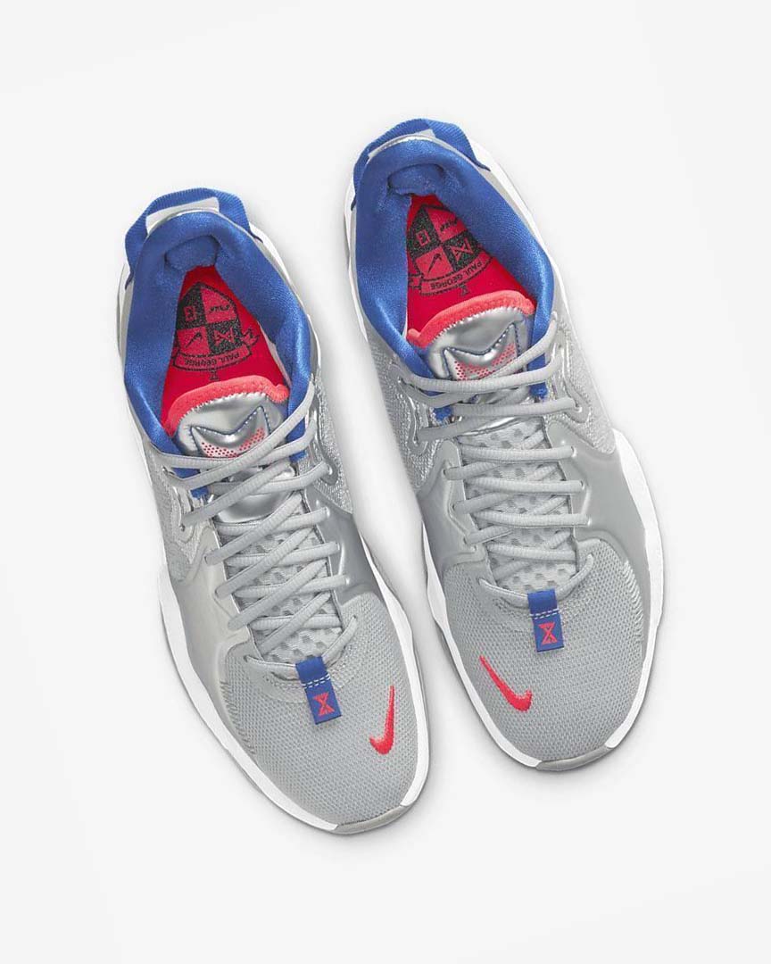 Metal Silver / Royal / Red Men's Nike PG 5 Basketball Shoes | UK2284