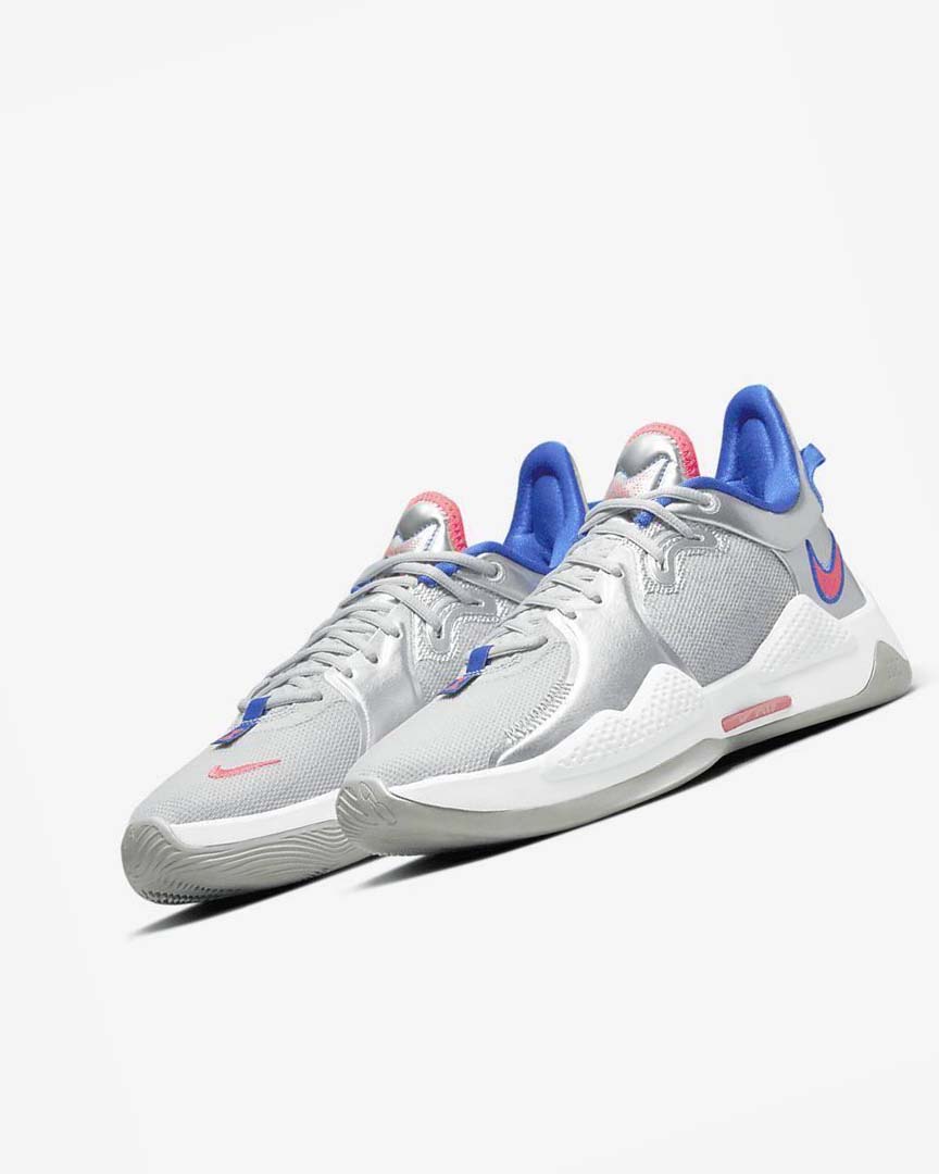 Metal Silver / Royal / Red Men's Nike PG 5 Basketball Shoes | UK2284