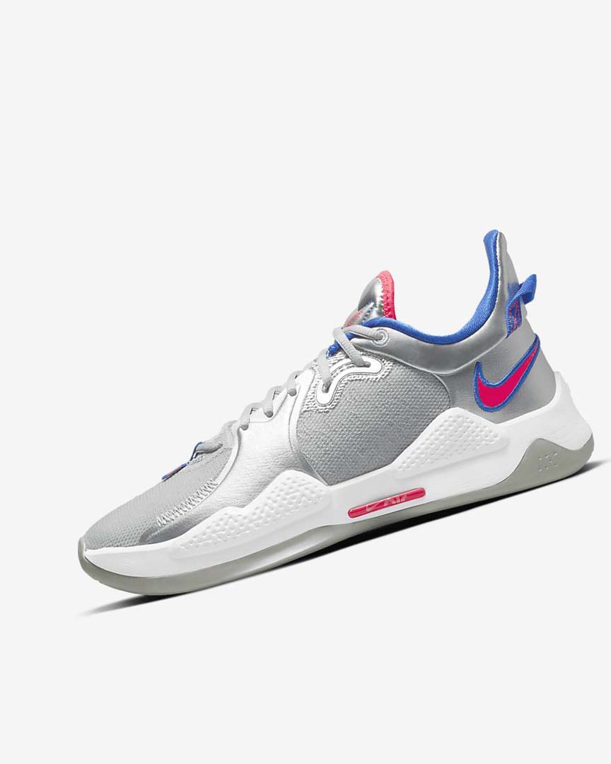 Metal Silver / Royal / Red Women\'s Nike PG 5 Basketball Shoes | UK5604