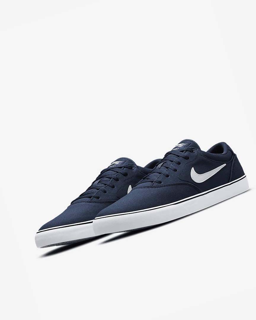 Navy / Navy / Black / White Men's Nike SB Chron 2 Canvas Skate Shoes | UK5064