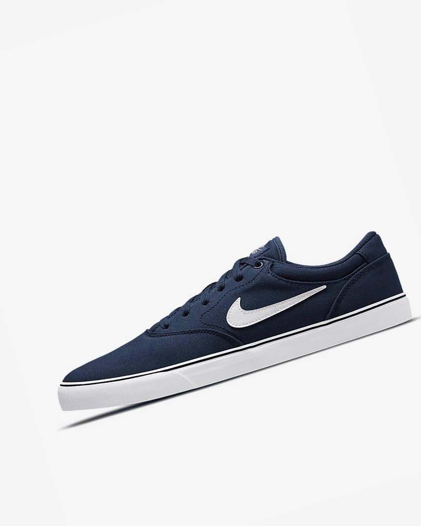 Navy / Navy / Black / White Men\'s Nike SB Chron 2 Canvas Skate Shoes | UK5064