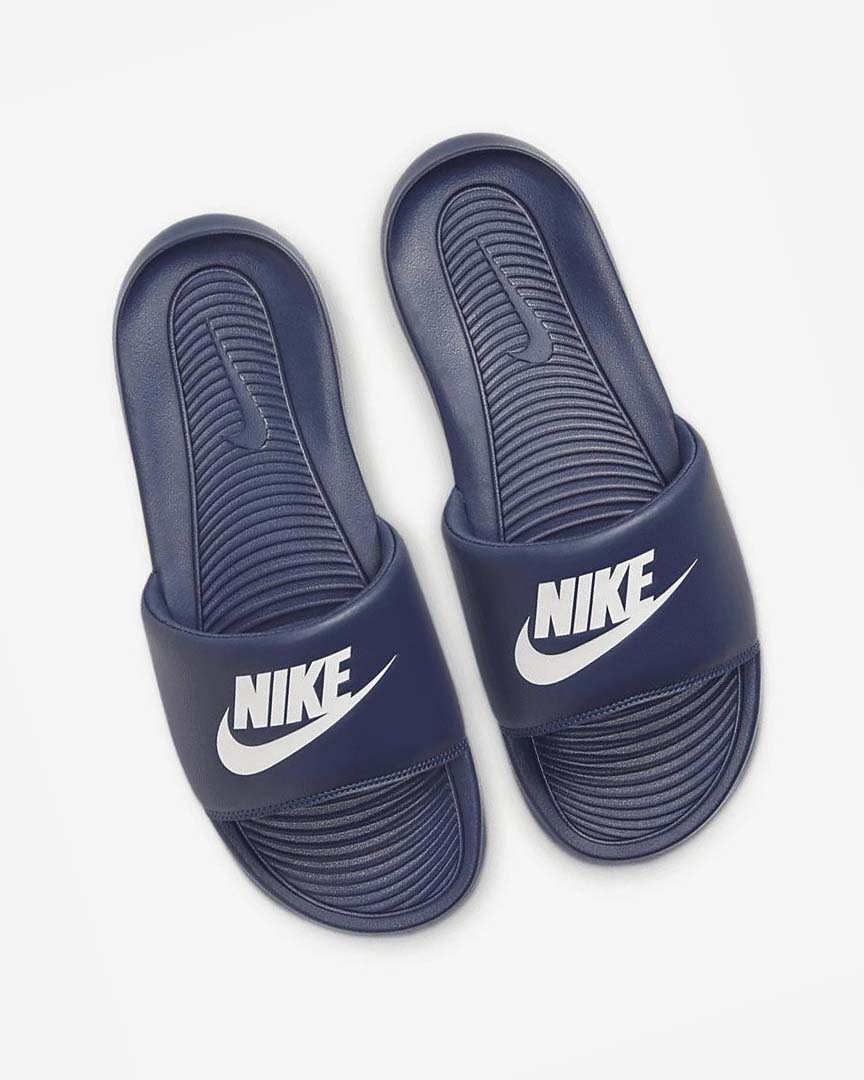 Navy / White Men's Nike Victori One Slides | UK5048