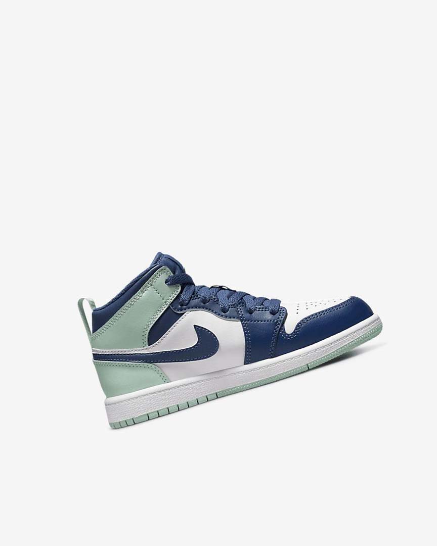 Navy / White / Mint Boys' Nike Jordan 1 Mid Shoes | UK5477