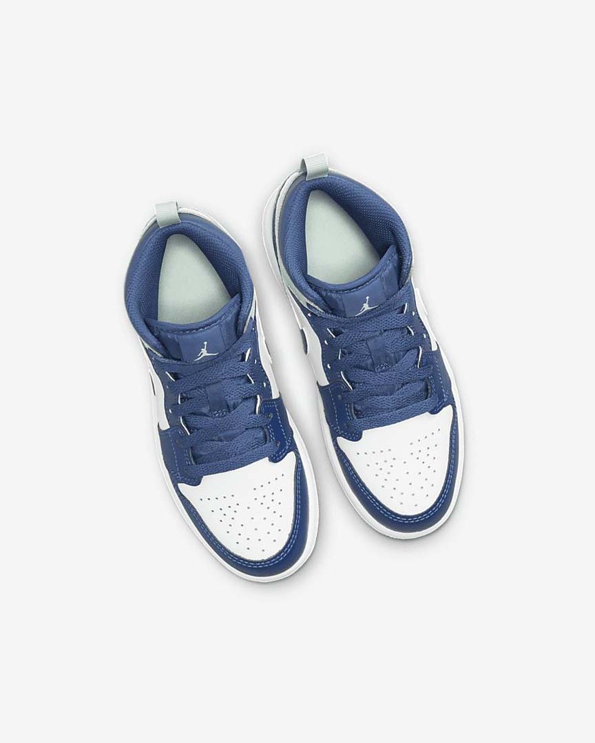 Navy / White / Mint Boys' Nike Jordan 1 Mid Shoes | UK5477