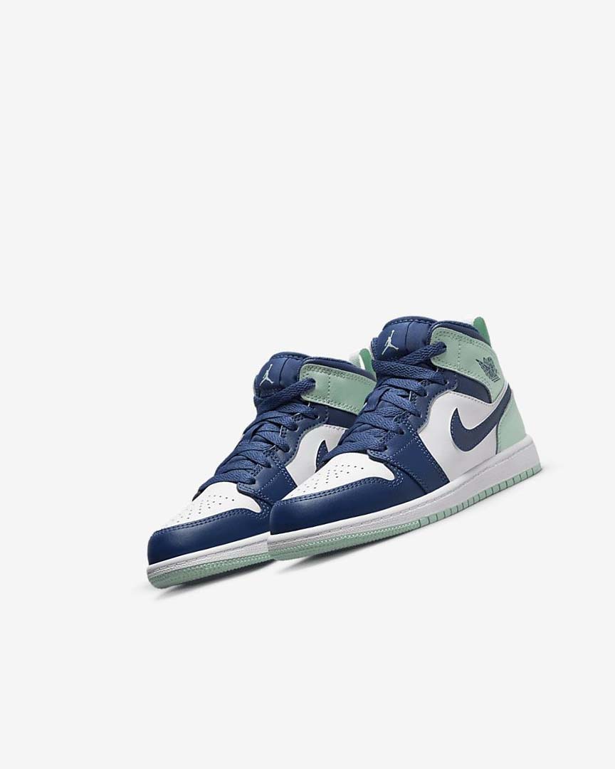 Navy / White / Mint Boys' Nike Jordan 1 Mid Shoes | UK5477