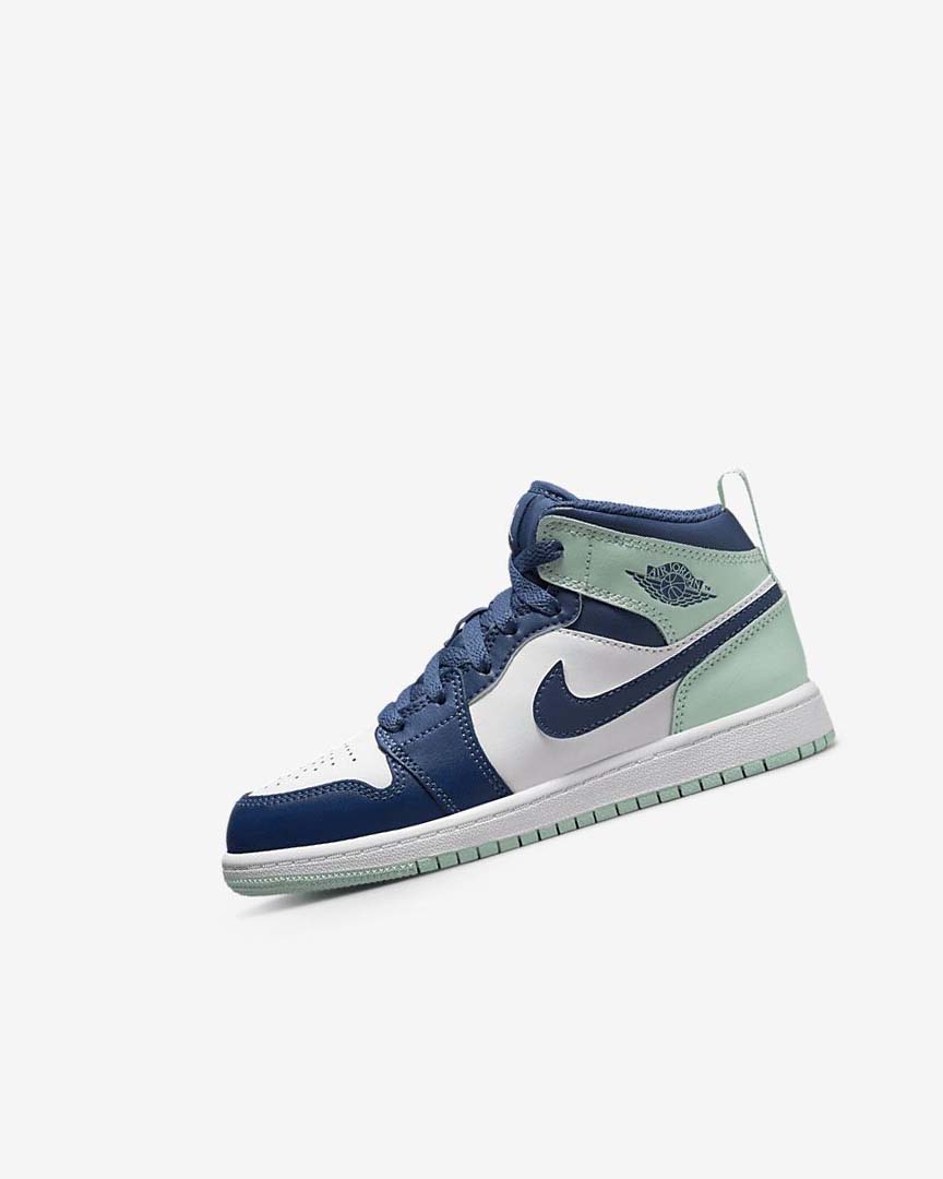 Navy / White / Mint Boys\' Nike Jordan 1 Mid Shoes | UK5477