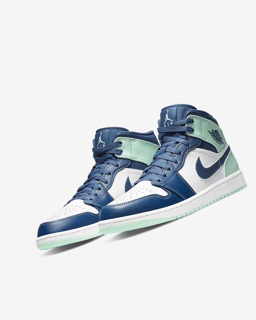 Navy / White / Mint Men's Nike Air Jordan 1 Mid Sneakers | UK4965