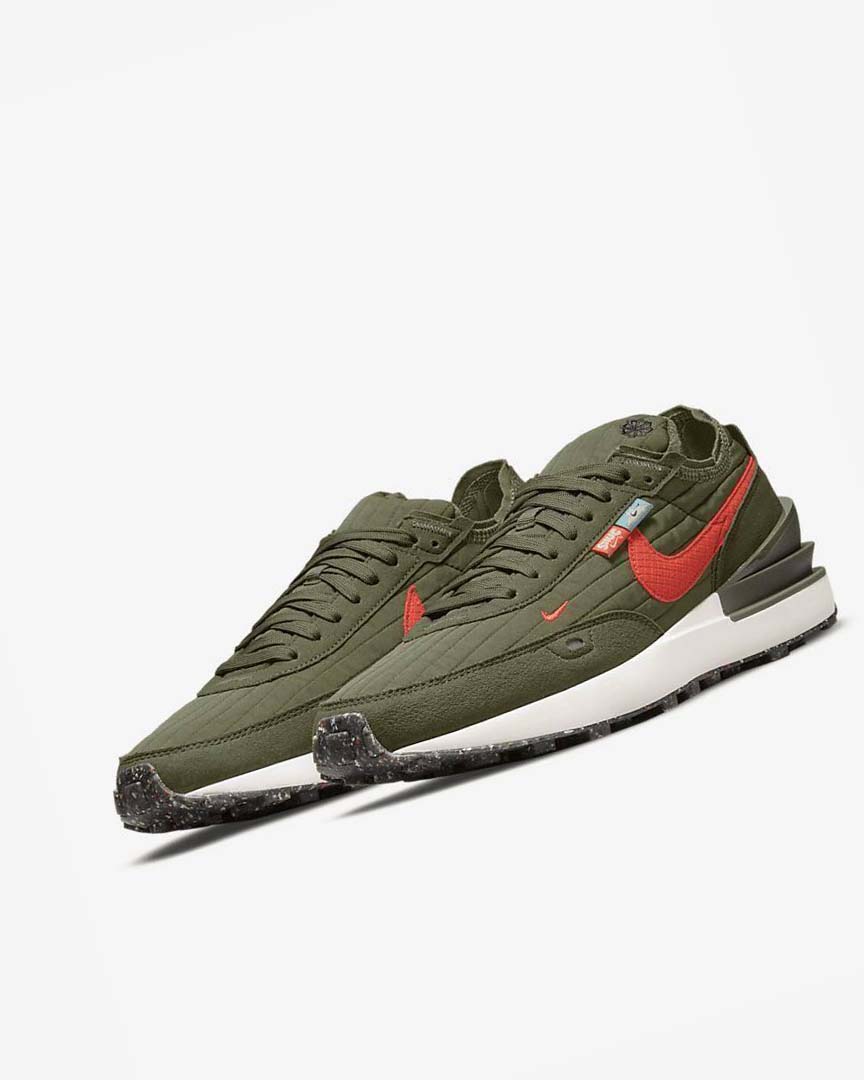 Olive / Black / Orange Men's Nike Waffle One Premium Sneakers | UK1155