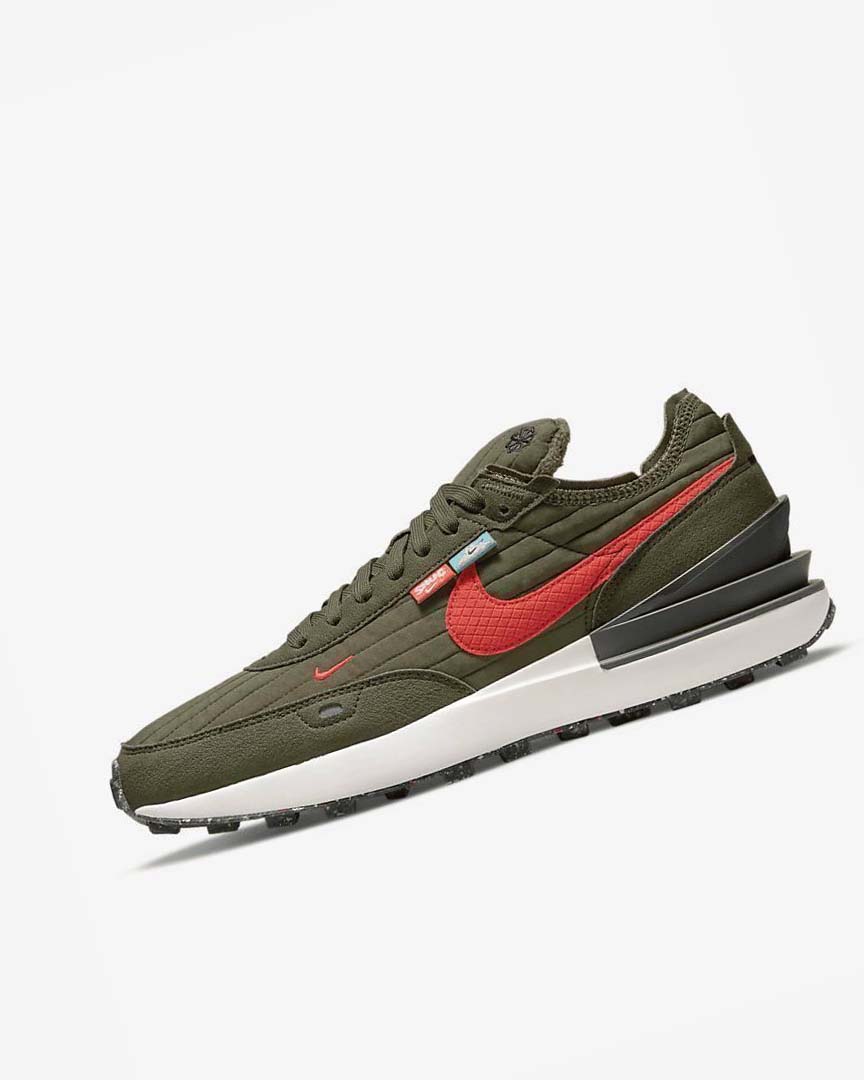 Olive / Black / Orange Men\'s Nike Waffle One Premium Sneakers | UK1155