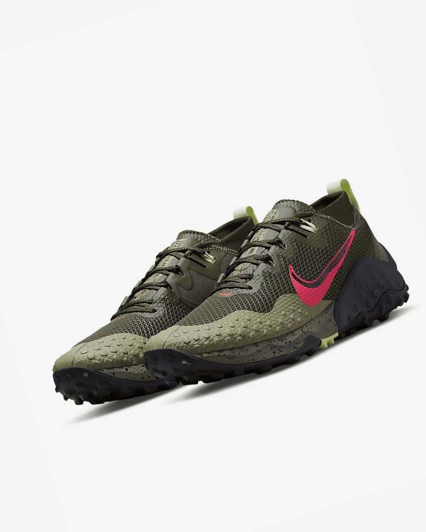 Olive / Red Men's Nike Wildhorse 7 Trail Running Shoes | UK2481