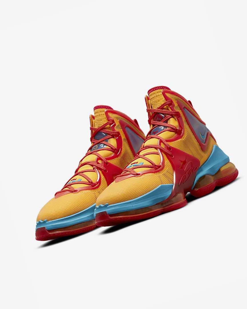 Orange / Gold / Red / Light Blue Men's Nike LeBron 19 Basketball Shoes | UK5139