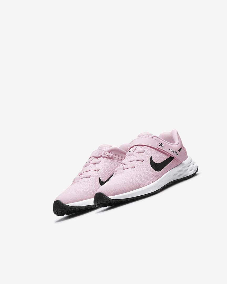 Pink / Black Girls' Nike Revolution 6 FlyEase Shoes | UK3029