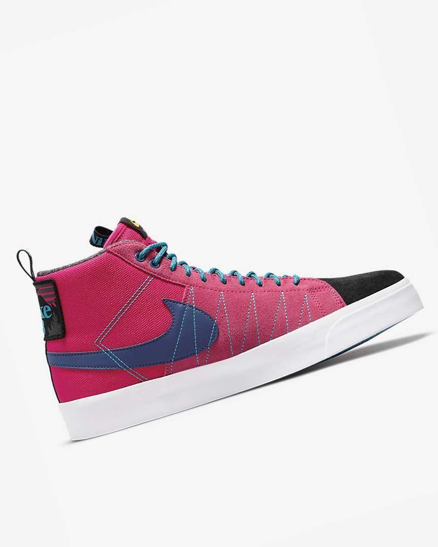 Pink / Blue / Deep Royal Blue Men's Nike SB Zoom Blazer Mid PRM Skate Shoes | UK2563