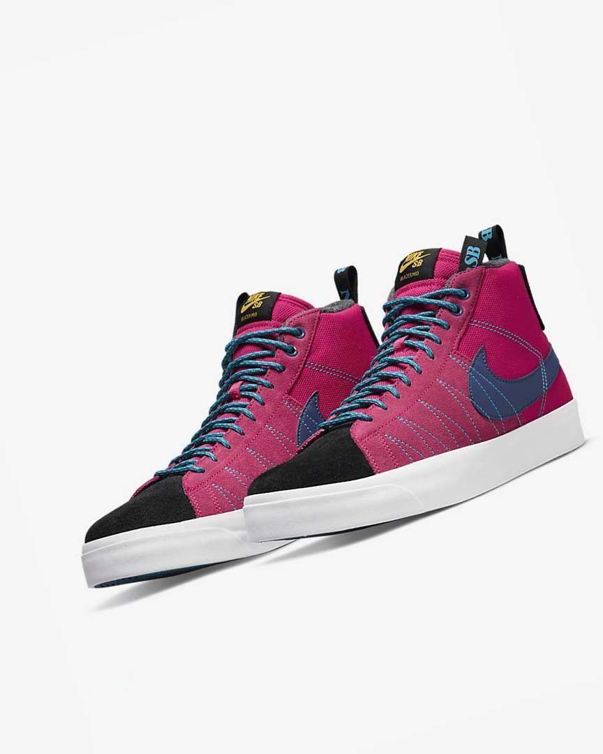 Pink / Blue / Deep Royal Blue Men's Nike SB Zoom Blazer Mid PRM Skate Shoes | UK2563