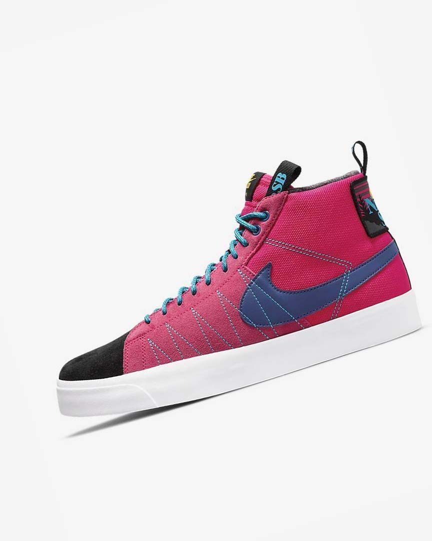 Pink / Blue / Deep Royal Blue Men\'s Nike SB Zoom Blazer Mid PRM Skate Shoes | UK2563