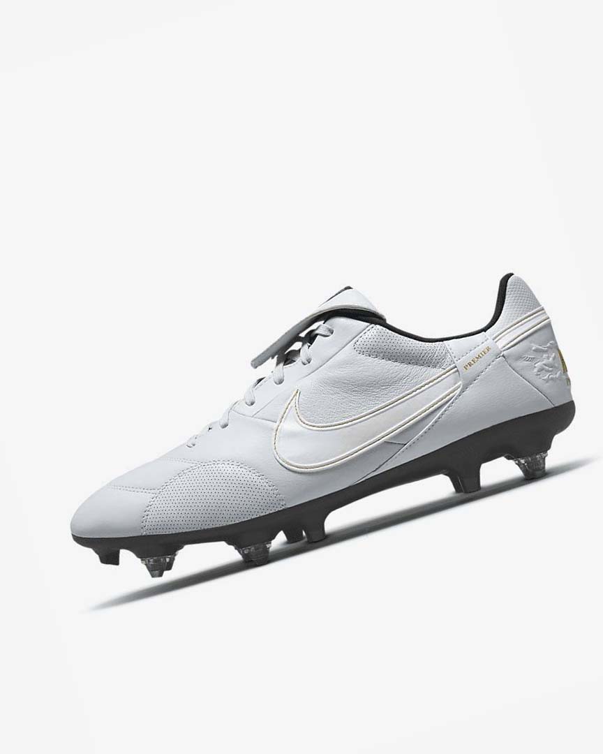 Platinum / Black / Metal Gold / White Men\'s Nike The Premier 3 SG-PRO Anti-Clog Traction Football Boots | UK5311