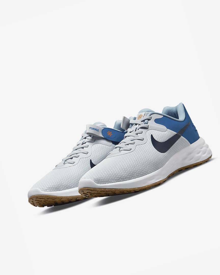 Platinum / Dark Blue / Blue / Blue Men's Nike Revolution 6 FlyEase Next Nature Running Shoes | UK1104